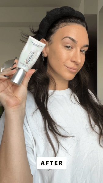 Wohlner after applying the Alastin HydraTint Pro Mineral Broad Spectrum SPF 36